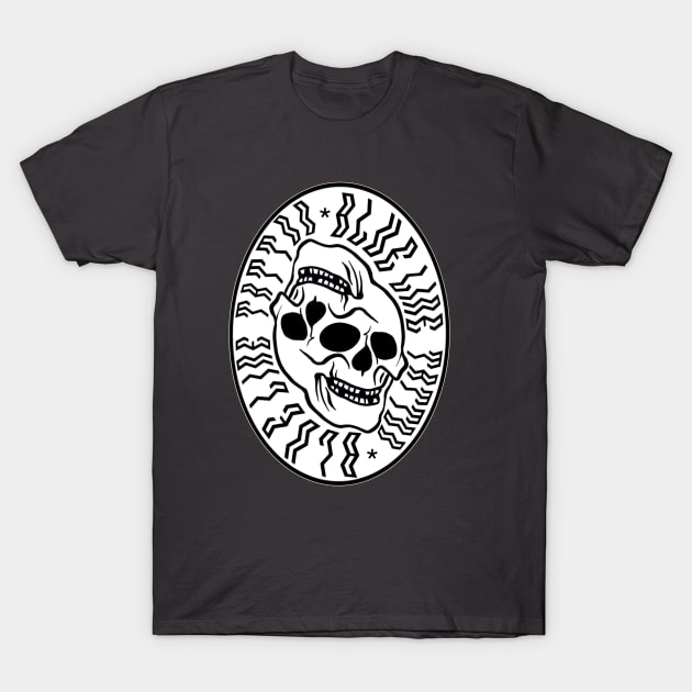 Blue Line Tattoo La Crosse WI Topsy Turvy Skull T-Shirt by BlueLine Design